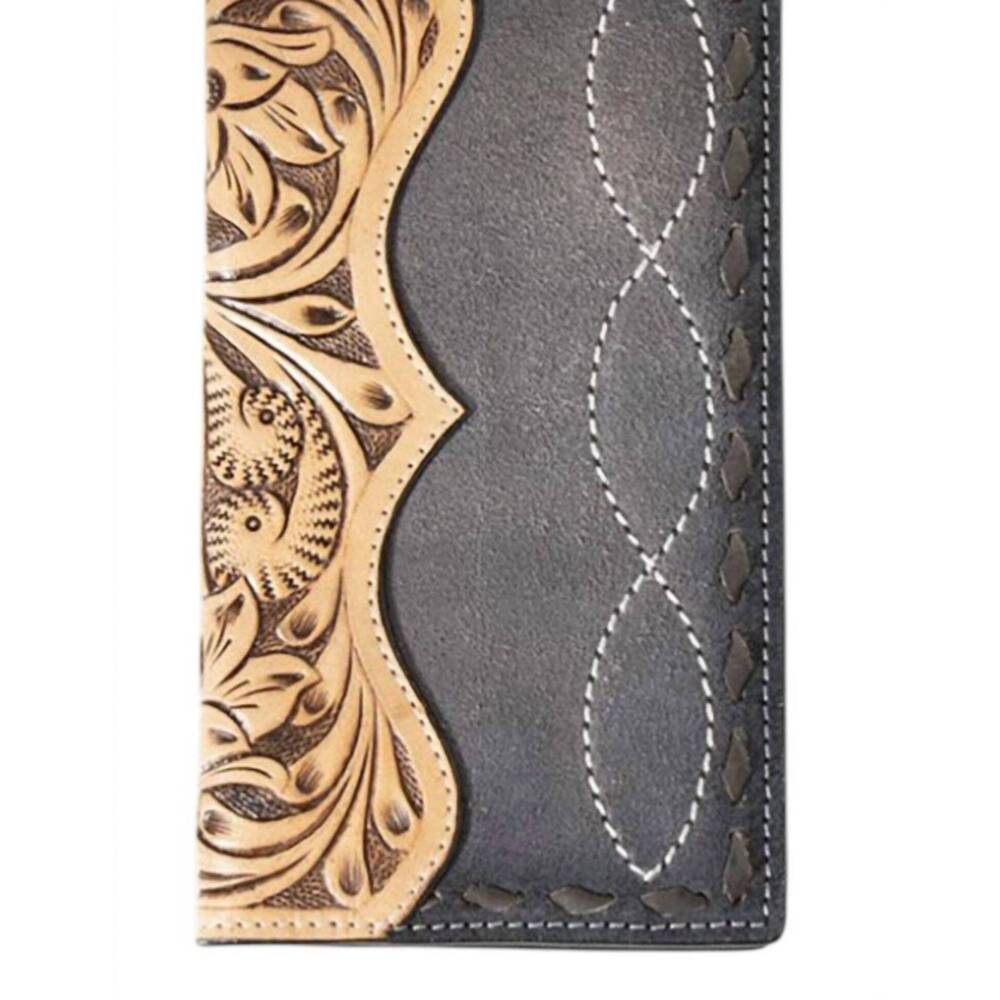NEW 3D BELT COMPANY men's hand tooled rodeo wallet in black/tan